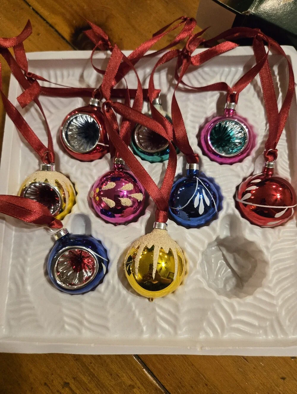 9 Vintage 2003 Bradford Christmas Hand Decorated Glass Ornaments